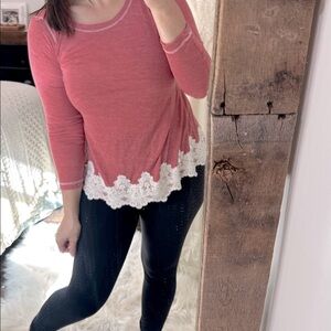 Rewind Long Sleeve Top with Lace Hem size small